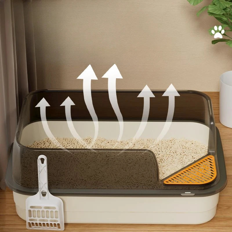 Large Semi Enclosed Cat Litter Box Elevated Open Anti Sand Cat Toilet Detachable Cleaning CatBedpans Large Space Pet Supplies