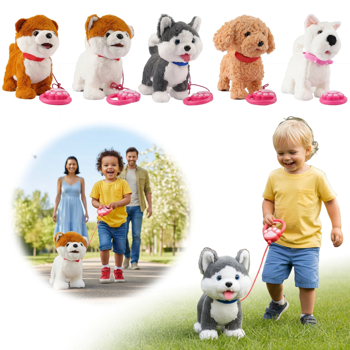 Walking Dog Repeats What You Say Realistic Licking Tongue Interactive Musical Puppy Robot Stuffed Animal Dog for Toddlers 3-5