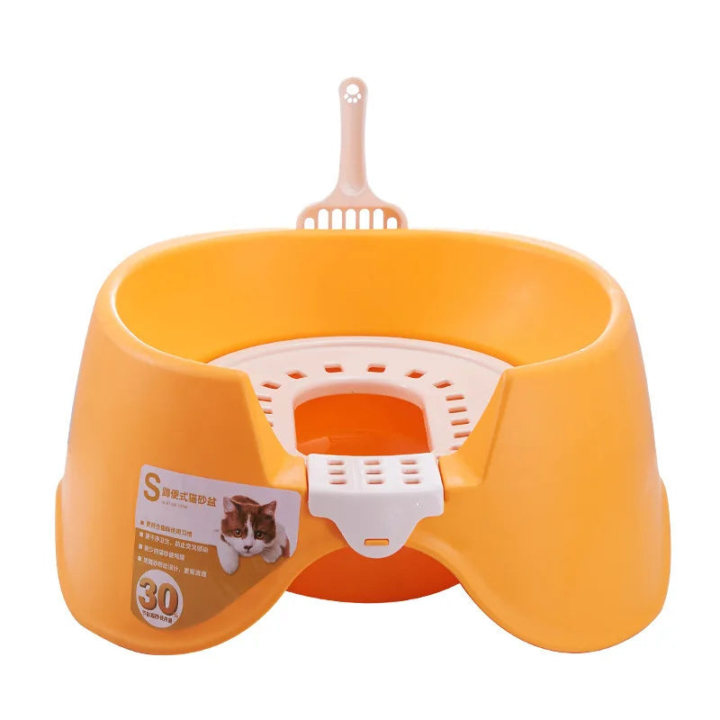 Cat squat toilet, super large cat litter box, semi closed open cat toilet, splash proof, cat litter scoop provided