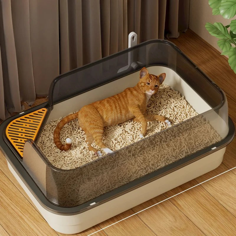 Large Semi Enclosed Cat Litter Box Elevated Open Anti Sand Cat Toilet Detachable Cleaning CatBedpans Large Space Pet Supplies