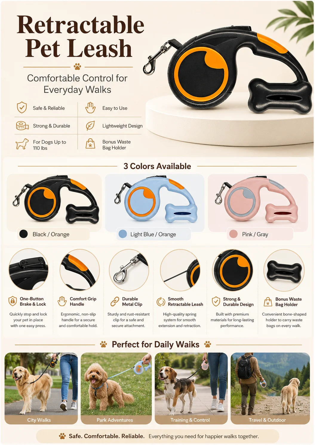 Dog Training Leash, Slip Lead with Stopper Loop, No-Pull Rope Leash for Outdoor Walking