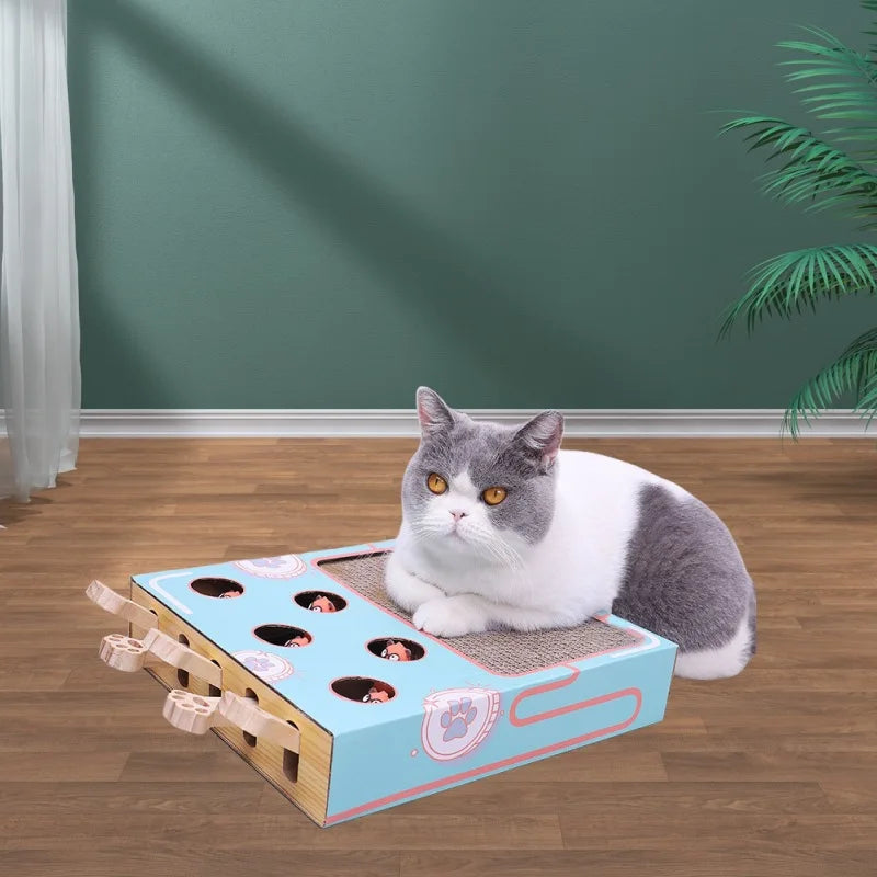 Cat Enrichment Toy Interactive Grind Claw Rest Play 3 in 1 Boredom Relief Whack A Mole Cat Toy with Cat Scratching Pad