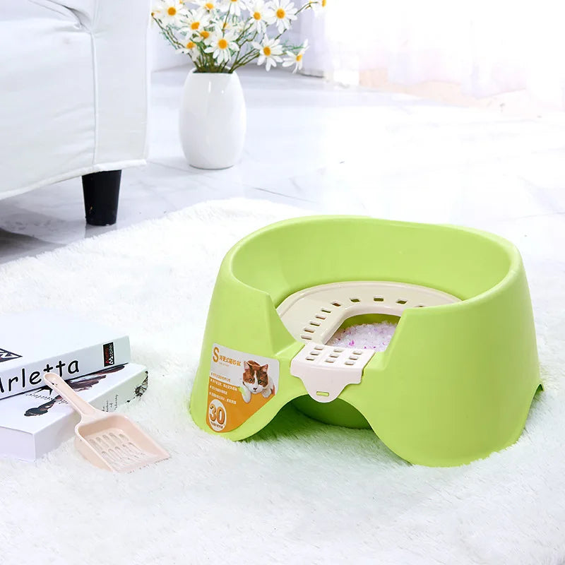 Cat squat toilet, super large cat litter box, semi closed open cat toilet, splash proof, cat litter scoop provided