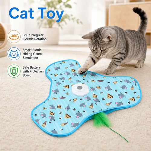 Cat Enrichment Toy, USB Rechargeable Automatic Hide And Seek Motion-Activated Cat Toy With Moving Feather Interactive Cat Toy