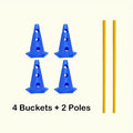 Dog agility training equipment set with perforated roadblock bucket and hurdle stand