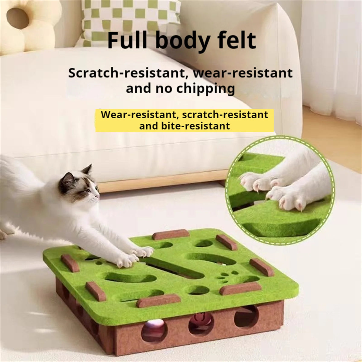 Cat Enrichment Puzzle Maze Felt Box Toy for Boredom Relief Interactive Play for Indoor Cats Mental Stimulation Fun Game