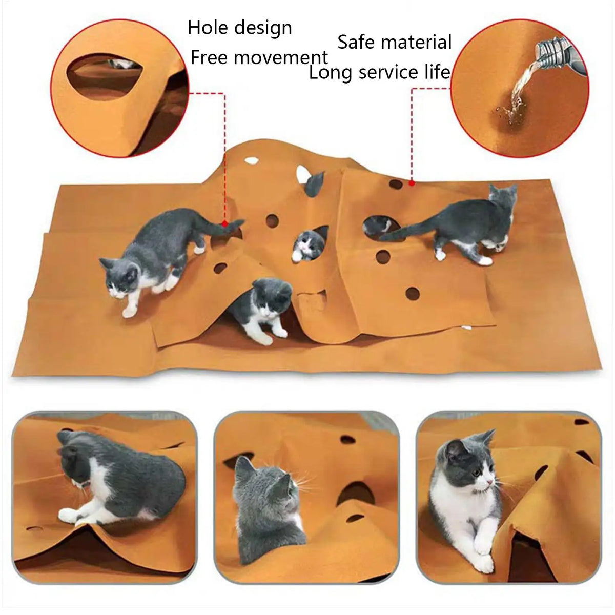 Interactive Cat Tunnel with Play Mat Foldable Enrichment Toy for Indoor Kitten Agility Training Scratching Climbing Activity Mat
