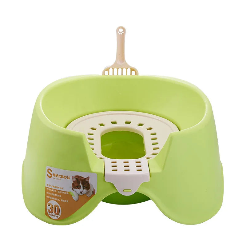 Cat squat toilet, super large cat litter box, semi closed open cat toilet, splash proof, cat litter scoop provided