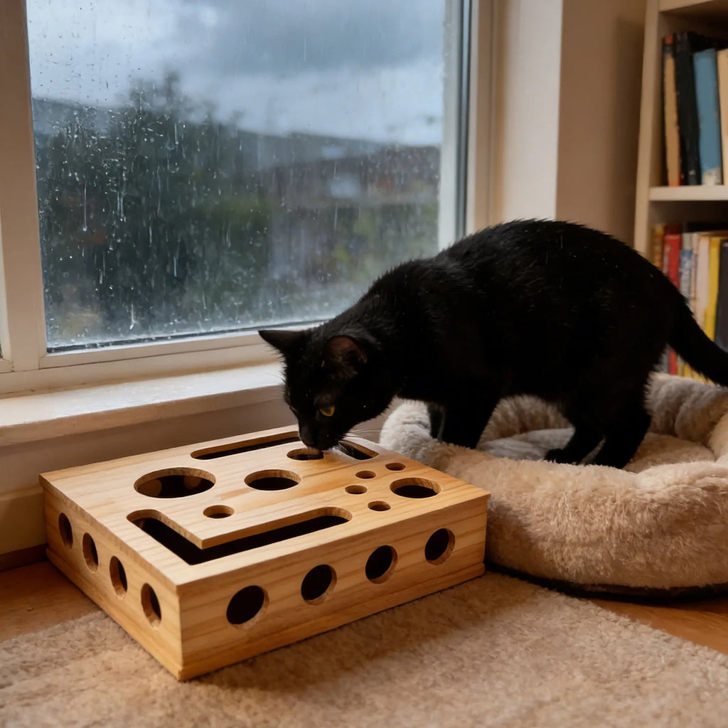 Cat Nail File Enrichment Box Wooden Puzzle Dispenser Cat Nail Scratch Enrichment Box for Pet Exercise Training Boredom Travel