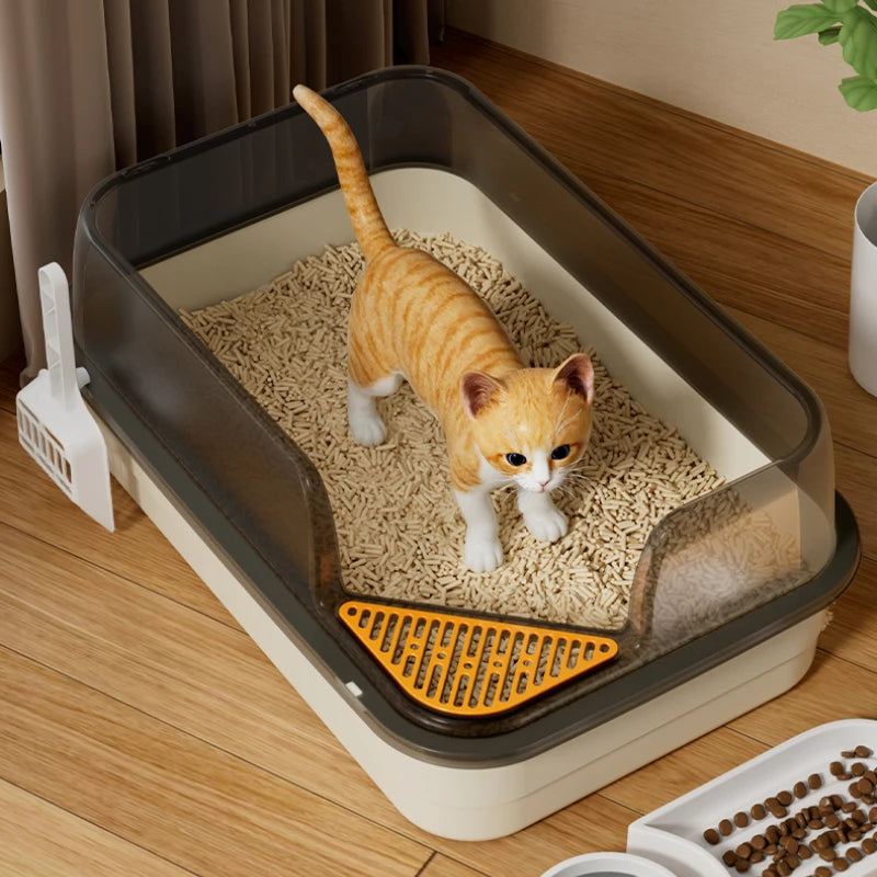 Large Semi Enclosed Cat Litter Box Elevated Open Anti Sand Cat Toilet Detachable Cleaning CatBedpans Large Space Pet Supplies