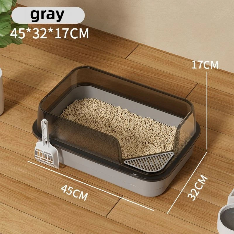 Large Semi Enclosed Cat Litter Box Elevated Open Anti Sand Cat Toilet Detachable Cleaning CatBedpans Large Space Pet Supplies