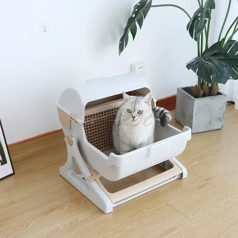 Cat Toilet Extra Large Semi-automatic Pet Toilet Semi Enclosed Cat Litter Box Environmentally Friendly Material