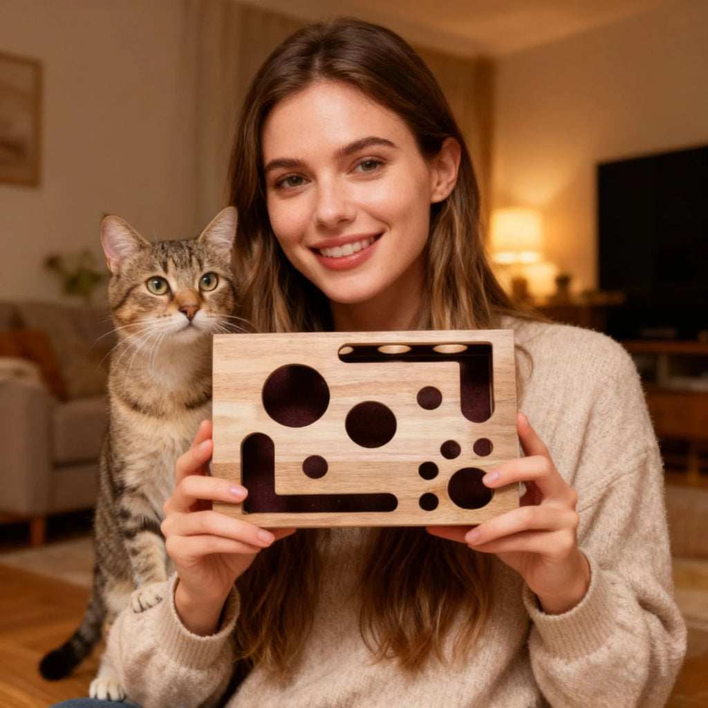 Cat Nail File Enrichment Box Wooden Puzzle Dispenser Cat Nail Scratch Enrichment Box for Pet Exercise Training Boredom Travel