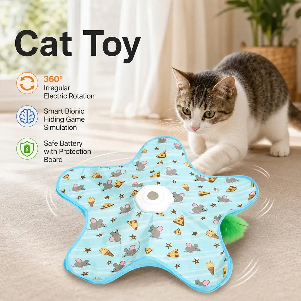 Cat Enrichment Toy, USB Rechargeable Automatic Hide And Seek Motion-Activated Cat Toy With Moving Feather Interactive Cat Toy