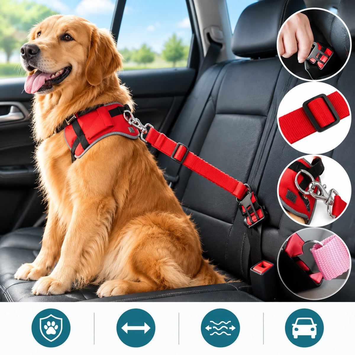 Anti-Shock Dog Car Safety Harness Strap