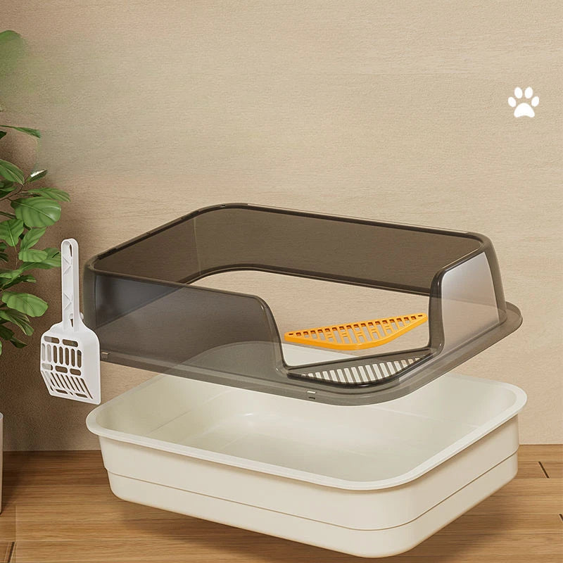Large Semi Enclosed Cat Litter Box Elevated Open Anti Sand Cat Toilet Detachable Cleaning CatBedpans Large Space Pet Supplies