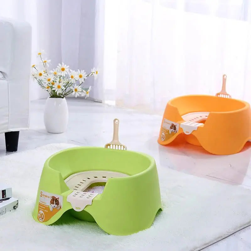 Cat squat toilet, super large cat litter box, semi closed open cat toilet, splash proof, cat litter scoop provided