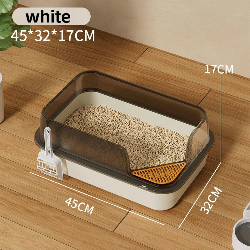 Large Semi Enclosed Cat Litter Box Elevated Open Anti Sand Cat Toilet Detachable Cleaning CatBedpans Large Space Pet Supplies