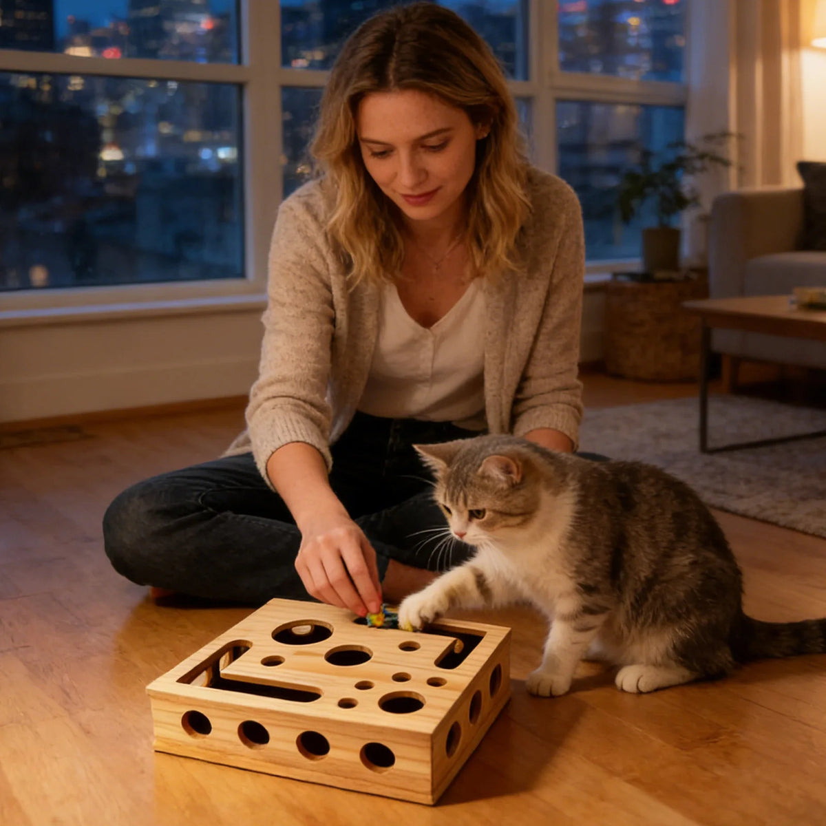 Cat Nail File Enrichment Box Wooden Puzzle Dispenser Cat Nail Scratch Enrichment Box for Pet Exercise Training Boredom Travel