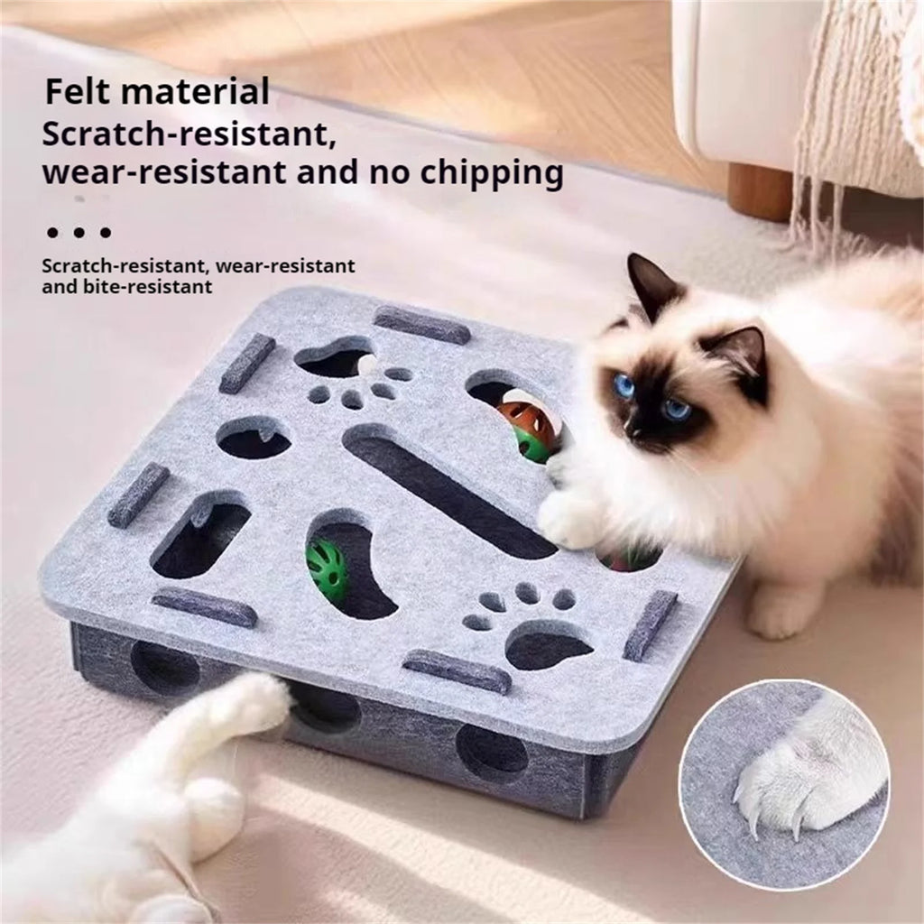 Cat Enrichment Puzzle Maze Felt Box Toy for Boredom Relief Interactive Play for Indoor Cats Mental Stimulation Fun Game