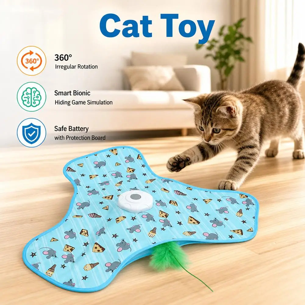 Cat Enrichment Toy, USB Rechargeable Automatic Hide And Seek Motion-Activated Cat Toy With Moving Feather Interactive Cat Toy
