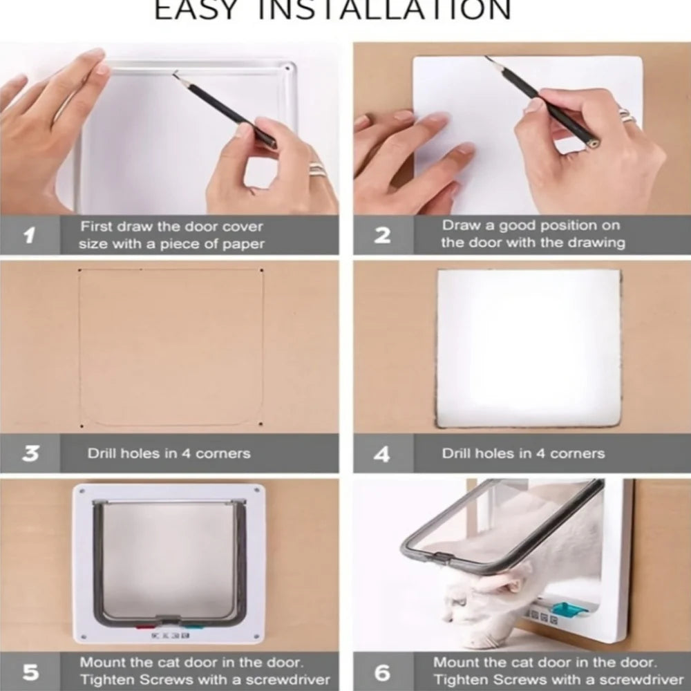 Weatherproof 4-Way Locking Cat Flap Door