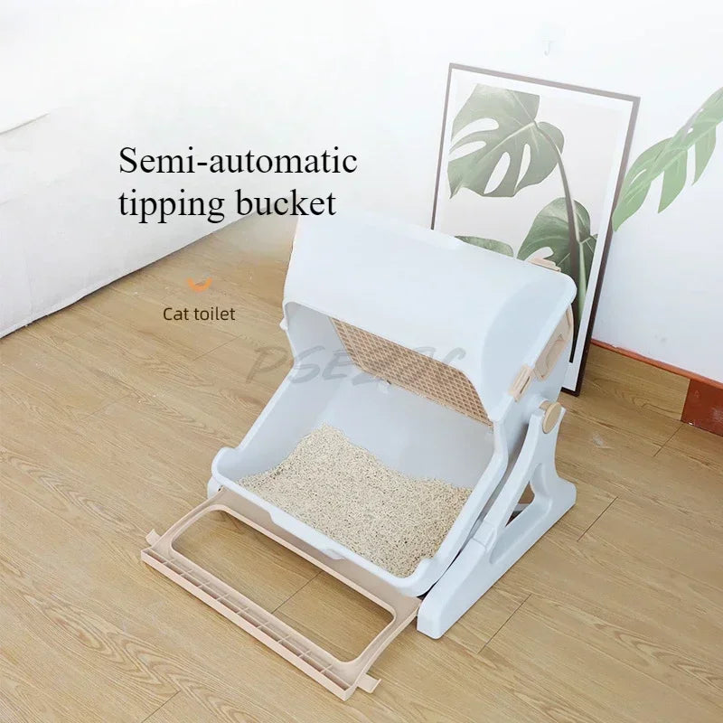 Cat Toilet Extra Large Semi-automatic Pet Toilet Semi Enclosed Cat Litter Box Environmentally Friendly Material