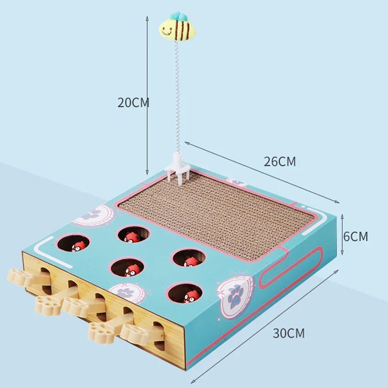 Cat Enrichment Toy Interactive Grind Claw Rest Play 3 in 1 Boredom Relief Whack A Mole Cat Toy with Cat Scratching Pad